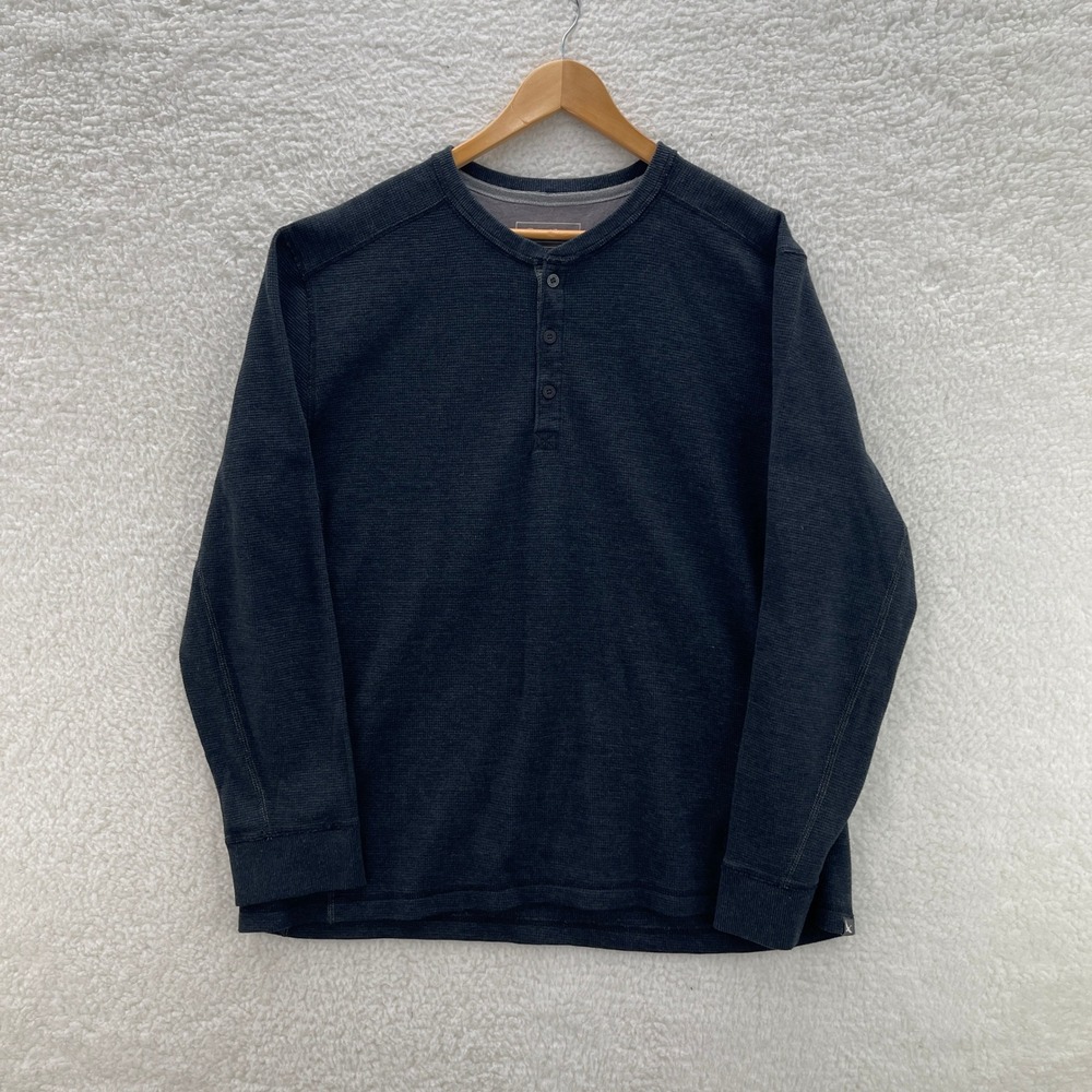 Eddie Bauer Shirt Mens XL Gray Waffle Knit Thermal Henley Y2k Outdoor Grunge